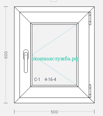 ОКНО одностворчатое 500*600 поворотная створка ОКНО одностворчатое 500*600 поворотная створка